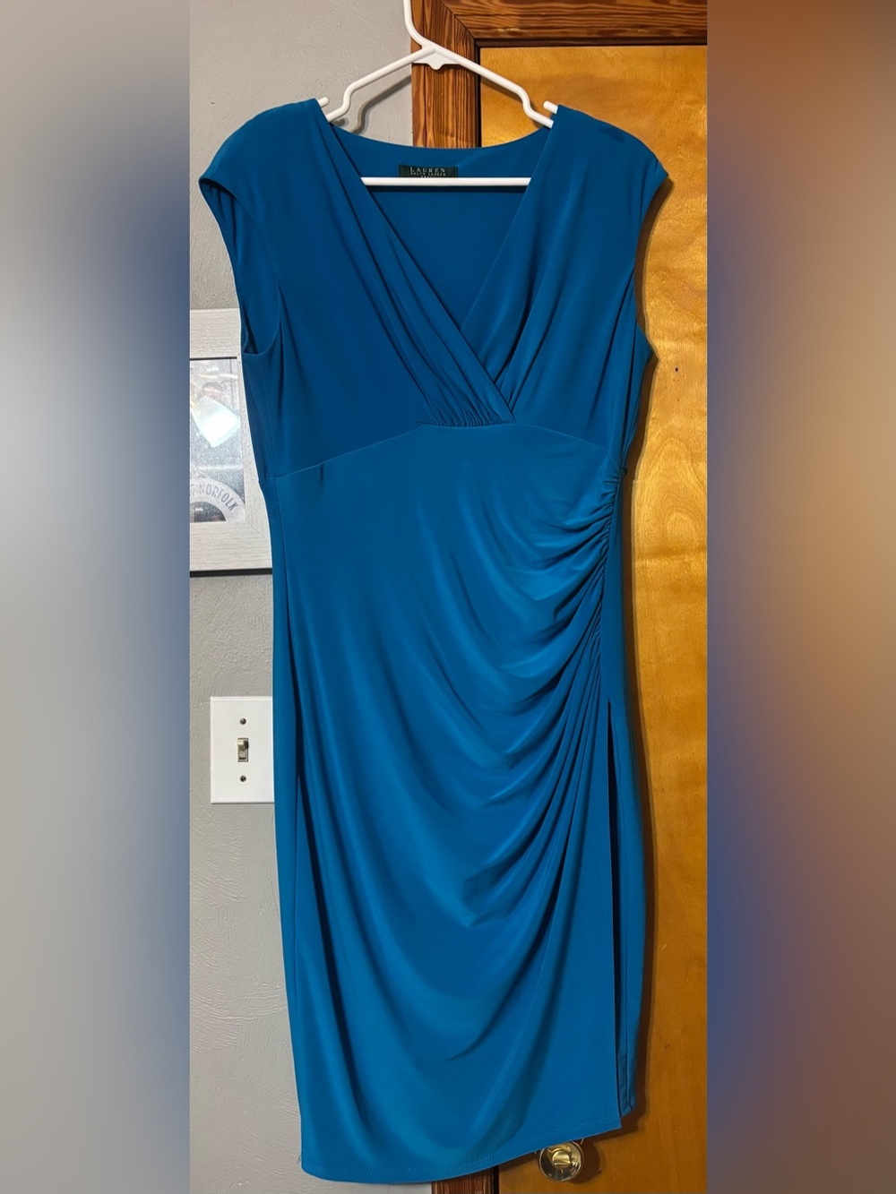 Lauren Ralph Lauren Teal Blue Surplice Midi Dress